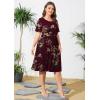 imagePOSESHE Womens Plus Size Summer Dress 2024 Casual Short Sleeve Empire Waist Loose Fit Swing TShirt Dress with PocketsB10wine Red Flower