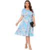imagePOSESHE Womens Plus Size Summer Dress 2024 Casual Short Sleeve Empire Waist Loose Fit Swing TShirt Dress with PocketsB12light Blue Flower