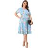 imagePOSESHE Womens Plus Size Summer Dress 2024 Casual Short Sleeve Empire Waist Loose Fit Swing TShirt Dress with PocketsB12light Blue Flower