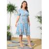 imagePOSESHE Womens Plus Size Summer Dress 2024 Casual Short Sleeve Empire Waist Loose Fit Swing TShirt Dress with PocketsB12light Blue Flower