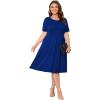 imagePOSESHE Womens Plus Size Summer Dress 2024 Casual Short Sleeve Empire Waist Loose Fit Swing TShirt Dress with PocketsB16royal Blue