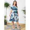 imagePOSESHE Womens Plus Size Summer Dress 2024 Casual Short Sleeve Empire Waist Loose Fit Swing TShirt Dress with PocketsB18tie Dye Blue