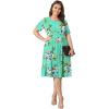 imagePOSESHE Womens Plus Size Summer Dress 2024 Casual Short Sleeve Empire Waist Loose Fit Swing TShirt Dress with PocketsB19green Floral