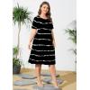 imagePOSESHE Womens Plus Size Summer Dress 2024 Casual Short Sleeve Empire Waist Loose Fit Swing TShirt Dress with PocketsB1black Stripe