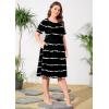 imagePOSESHE Womens Plus Size Summer Dress 2024 Casual Short Sleeve Empire Waist Loose Fit Swing TShirt Dress with PocketsB1black Stripe