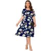 imagePOSESHE Womens Plus Size Summer Dress 2024 Casual Short Sleeve Empire Waist Loose Fit Swing TShirt Dress with PocketsB1blue Chrysanthemum