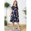 imagePOSESHE Womens Plus Size Summer Dress 2024 Casual Short Sleeve Empire Waist Loose Fit Swing TShirt Dress with PocketsB1blue Chrysanthemum