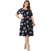 imagePOSESHE Womens Plus Size Summer Dress 2024 Casual Short Sleeve Empire Waist Loose Fit Swing TShirt Dress with PocketsB1blue Lily