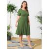 imagePOSESHE Womens Plus Size Summer Dress 2024 Casual Short Sleeve Empire Waist Loose Fit Swing TShirt Dress with PocketsB2army Green