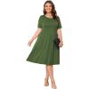 imagePOSESHE Womens Plus Size Summer Dress 2024 Casual Short Sleeve Empire Waist Loose Fit Swing TShirt Dress with PocketsB2army Green