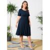 imagePOSESHE Womens Plus Size Summer Dress 2024 Casual Short Sleeve Empire Waist Loose Fit Swing TShirt Dress with PocketsB3navy Blue