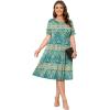imagePOSESHE Womens Plus Size Summer Dress 2024 Casual Short Sleeve Empire Waist Loose Fit Swing TShirt Dress with PocketsB5blue Kaqi