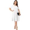 imagePOSESHE Womens Plus Size Summer Dress 2024 Casual Short Sleeve Empire Waist Loose Fit Swing TShirt Dress with PocketsB5white