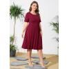 imagePOSESHE Womens Plus Size Summer Dress 2024 Casual Short Sleeve Empire Waist Loose Fit Swing TShirt Dress with PocketsB5wine Red