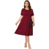 imagePOSESHE Womens Plus Size Summer Dress 2024 Casual Short Sleeve Empire Waist Loose Fit Swing TShirt Dress with PocketsB5wine Red