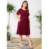 imagePOSESHE Womens Plus Size Summer Dress 2024 Casual Short Sleeve Empire Waist Loose Fit Swing TShirt Dress with PocketsB5wine Red