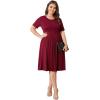imagePOSESHE Womens Plus Size Summer Dress 2024 Casual Short Sleeve Empire Waist Loose Fit Swing TShirt Dress with PocketsB5wine Red