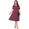 imagePOSESHE Womens Plus Size Summer Dress 2024 Casual Short Sleeve Empire Waist Loose Fit Swing TShirt Dress with PocketsB6purple Red