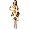 imagePOSESHE Womens Plus Size Summer Dress 2024 Casual Short Sleeve Empire Waist Loose Fit Swing TShirt Dress with PocketsB7sunflower