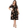 imagePOSESHE Womens Plus Size Summer Dress 2024 Casual Short Sleeve Empire Waist Loose Fit Swing TShirt Dress with PocketsB8rose Black