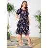 imagePOSESHE Womens Plus Size Summer Dress 2024 Casual Short Sleeve Empire Waist Loose Fit Swing TShirt Dress with PocketsB9rose Navy Blue