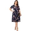 imagePOSESHE Womens Plus Size Summer Dress 2024 Casual Short Sleeve Empire Waist Loose Fit Swing TShirt Dress with PocketsB9rose Navy Blue