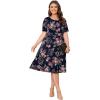 imagePOSESHE Womens Plus Size Summer Dress 2024 Casual Short Sleeve Empire Waist Loose Fit Swing TShirt Dress with PocketsB9rose Navy Blue
