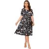 imagePOSESHE Womens Plus Size Summer Dress 2024 Casual Short Sleeve Empire Waist Loose Fit Swing TShirt Dress with PocketsBlack Pink Floral
