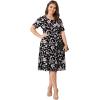 imagePOSESHE Womens Plus Size Summer Dress 2024 Casual Short Sleeve Empire Waist Loose Fit Swing TShirt Dress with PocketsBlack Pink Floral