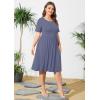 imagePOSESHE Womens Plus Size Summer Dress 2024 Casual Short Sleeve Empire Waist Loose Fit Swing TShirt Dress with PocketsPurple Grey