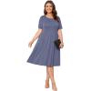 imagePOSESHE Womens Plus Size Summer Dress 2024 Casual Short Sleeve Empire Waist Loose Fit Swing TShirt Dress with PocketsPurple Grey