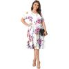 imagePOSESHE Womens Plus Size Summer Dress 2024 Casual Short Sleeve Empire Waist Loose Fit Swing TShirt Dress with PocketsWhite Floral