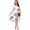 imagePOSESHE Womens Plus Size Summer Dress 2024 Casual Short Sleeve Empire Waist Loose Fit Swing TShirt Dress with PocketsWhite Floral
