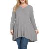 imagePOSESHE Plus Size Tunic Tops Women L5X Long Sleeve Button Basic Loose Tee Shirts Casual Flowy Swing V Neck Blouse TShirtC06 Longheather Gray