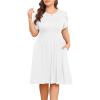 imagePOSESHE Womens Plus Size Dress 2024 Summer Casual Petal Short Sleeve Empire Waist Loose Fit Swing TShirt Dress with Pockets1white