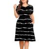 imagePOSESHE Womens Plus Size Dress 2024 Summer Casual Petal Short Sleeve Empire Waist Loose Fit Swing TShirt Dress with PocketsA10black Stripe