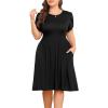 imagePOSESHE Womens Plus Size Dress 2024 Summer Casual Petal Short Sleeve Empire Waist Loose Fit Swing TShirt Dress with PocketsA1black