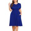 imagePOSESHE Womens Plus Size Dress 2024 Summer Casual Petal Short Sleeve Empire Waist Loose Fit Swing TShirt Dress with PocketsA3royal Blue