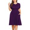 imagePOSESHE Womens Plus Size Dress 2024 Summer Casual Petal Short Sleeve Empire Waist Loose Fit Swing TShirt Dress with PocketsA4purple
