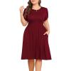 imagePOSESHE Womens Plus Size Dress 2024 Summer Casual Petal Short Sleeve Empire Waist Loose Fit Swing TShirt Dress with PocketsA6wine Red