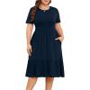 imagePOSESHE Womens Plus Size Dresses Short Sleeve Summer Casual Cute Loose Pleated Tiered Swing TShirt Dresses with PocketsA2navy Blue