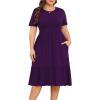 imagePOSESHE Womens Plus Size Dresses Short Sleeve Summer Casual Cute Loose Pleated Tiered Swing TShirt Dresses with PocketsA3purple
