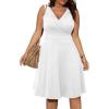 imagePOSESHE Womens Plus Size Dresses Sleeveless Wrap VNeck Sundress Casual Summer Wedding Guest Cocktail Dress with Pockets02white