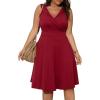 imagePOSESHE Womens Plus Size Dresses Sleeveless Wrap VNeck Sundress Casual Summer Wedding Guest Cocktail Dress with Pockets04wine Red