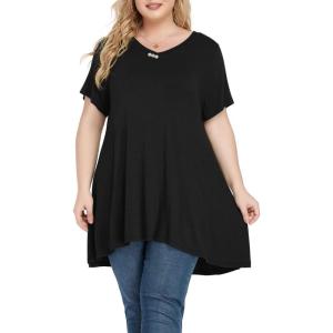 imagePOSESHE Plus Size Tunic Tops Women L5X Long Sleeve Button Basic Loose Tee Shirts Casual Flowy Swing V Neck Blouse TShirtB01 Black
