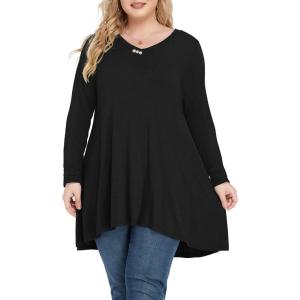 imagePOSESHE Plus Size Tunic Tops Women L5X Long Sleeve Button Basic Loose Tee Shirts Casual Flowy Swing V Neck Blouse TShirtC01 Long Sleeve Black