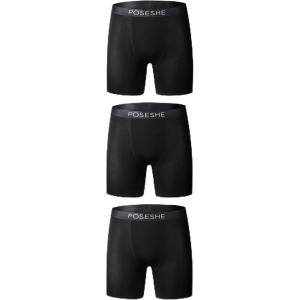 imagePOSESHE Womens High Waisted Boxer Briefs with Crotch Lining 6quot Inseam and Ultrasoft MicroModal S3XLHigh Waist  All Black3 Pack