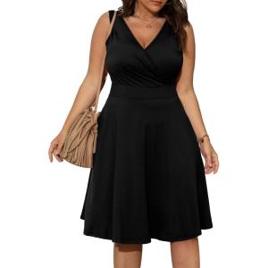 imagePOSESHE Womens Plus Size Dresses Sleeveless Wrap VNeck Sundress Casual Summer Wedding Guest Cocktail Dress with Pockets01black