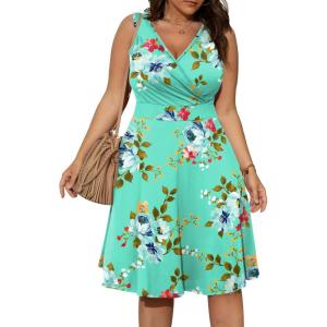 imagePOSESHE Womens Plus Size Dresses Sleeveless Wrap VNeck Sundress Casual Summer Wedding Guest Cocktail Dress with Pockets06green Flower