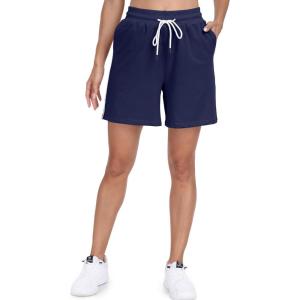 imagePOSESHE Womens Plus Size Running Shorts Casual Summer Athletic Workout Shorts High Waisted Gym Yoga Lounge Shorts PantsB03 Blue
